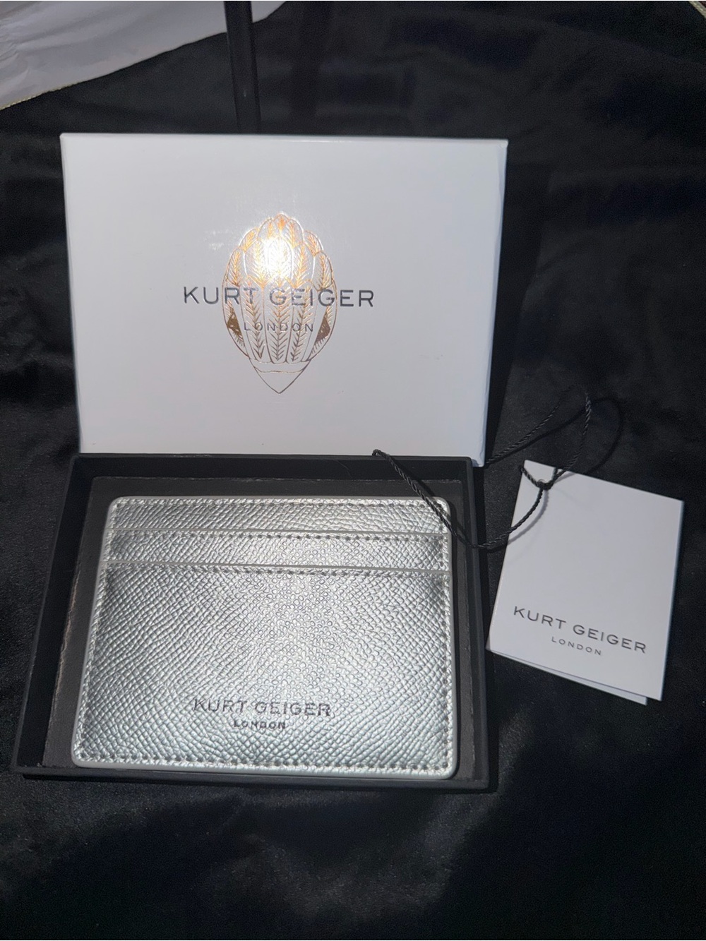 Kurt Geiger London Metallic Silver Leather Card Holder NWT Box